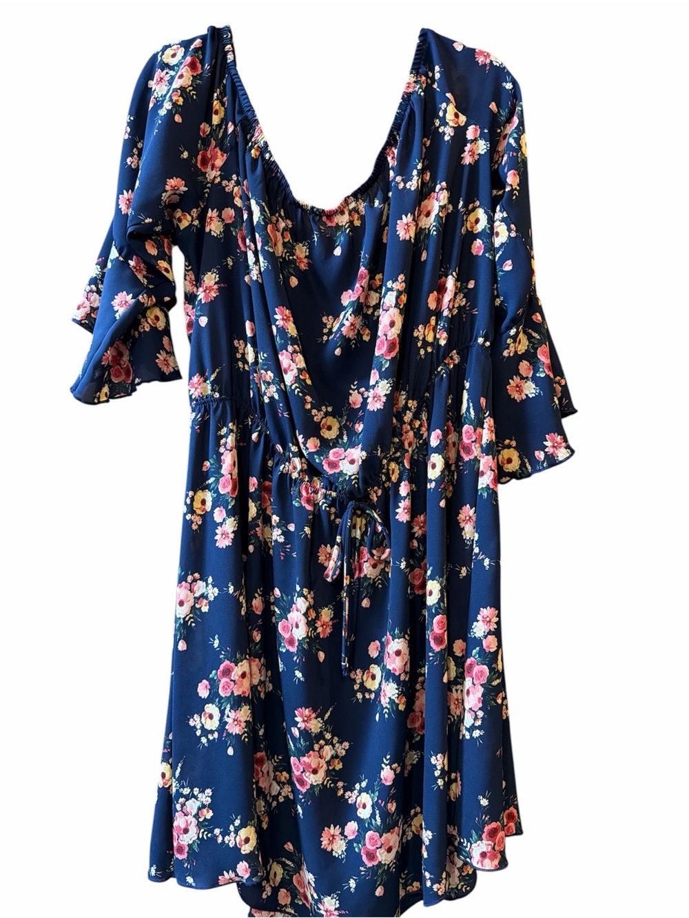 Rue21 Navy Floral Midi Dress with Scoop Neck